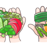 1食分（120）の野菜を手計（てばかり）したイラスト～生野菜・加熱調理～