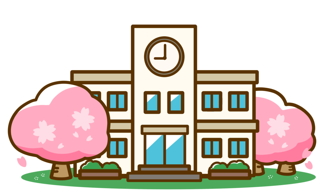 生活 建物 春 桜と学校のかわいいフリーイラスト フタバのフリーイラスト