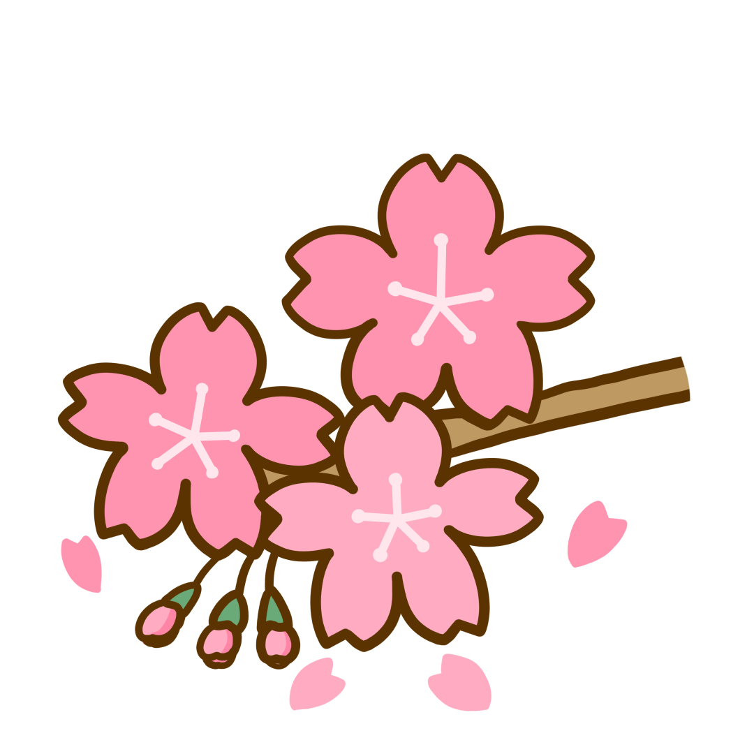 植物 花 春 桜の花の枝のかわいいフリーイラスト フタバのフリーイラスト
