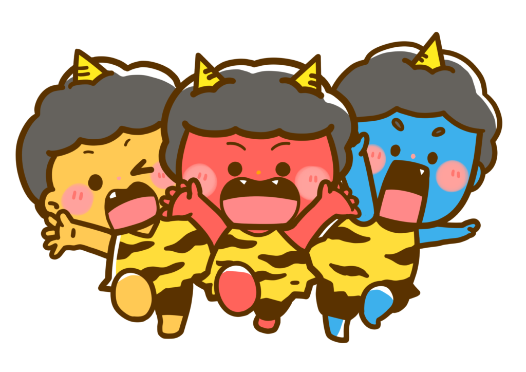 生活・行事・冬】節分の鬼トリオのかわいいフリーイラスト | フタバのフリーイラスト