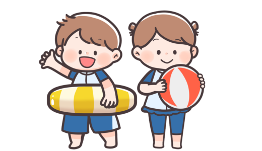 【生活・人・夏】海水浴・プールの男の子と女の子のかわいいフリーイラスト