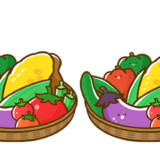 【栄養・食べ物・野菜・夏】夏野菜のかご盛り合わせのかわいいフリーイラスト