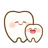 笑顔の親子の歯（永久歯と乳歯）