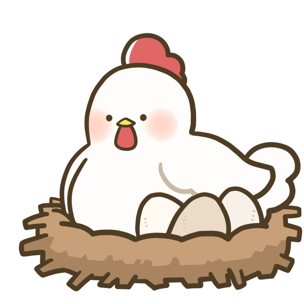 生活・動物】ニワトリが巣にいる様子のかわいいフリーイラスト | フタバのフリーイラスト