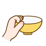 【栄養・食事・マナー】マナーの悪いお茶碗の持ち方　横持ち　のかわいいフリーイラスト