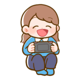 【生活・人・こども】携帯ゲーム機で遊ぶ女の子のかわいいフリーイラスト