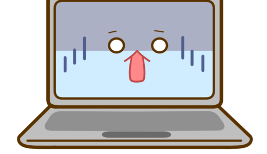 【生活・道具・物】ゆるいノートパソコン　困った・固まった表情　のかわいいフリーイラスト