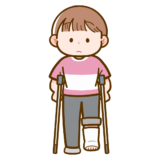 【医療・衛生・こども・病気・症状】松葉杖をついているこどものフリーイラスト