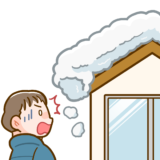 【生活・人・冬】屋根から雪庇が落ちる様子のフリーイラスト