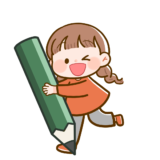 【生活・人・こども・道具・物】鉛筆(えんぴつ)を持った女の子のかわいいフリーイラスト